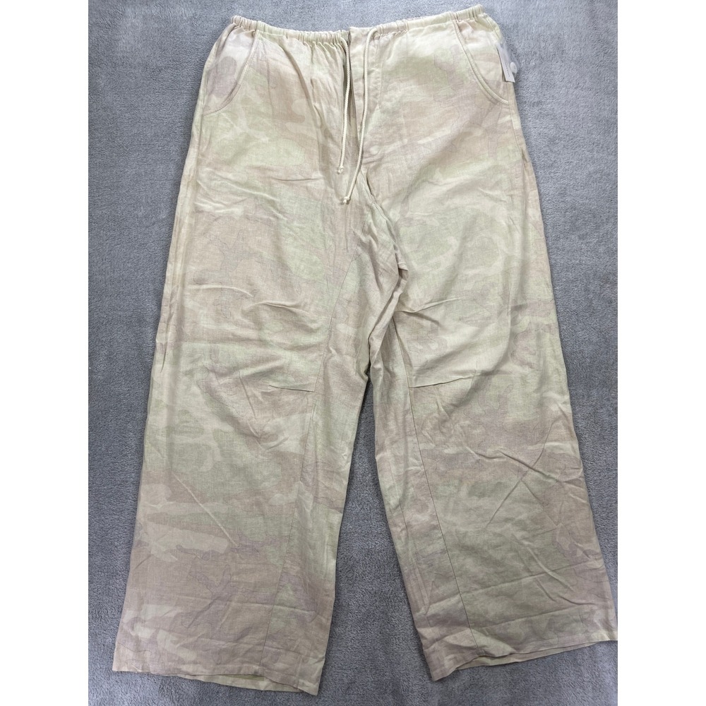 Pilcro Anthropologie Pants Women L Beige Camo Linen Blend Wide Leg Elastic Waist